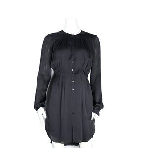 Theyskens' Theory Women's Size Petite Black Dress Silk Satin Long Sleeve Mini